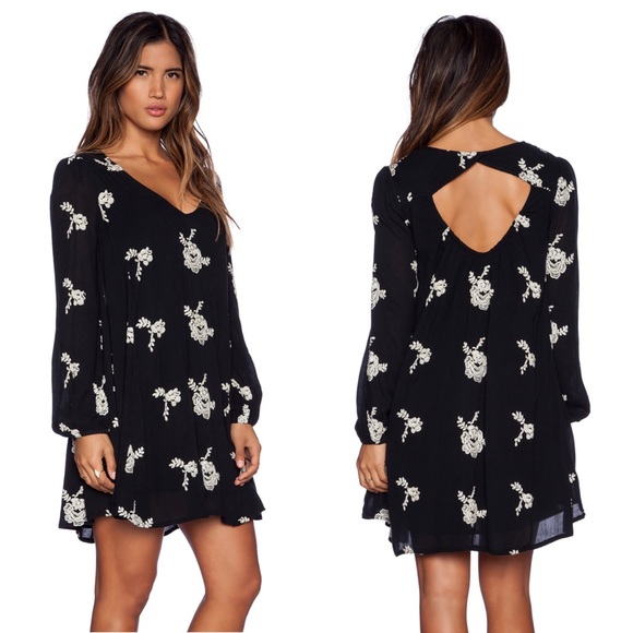 Free People Dresses & Skirts - Free People Emma Embroidered Black Mini Dress